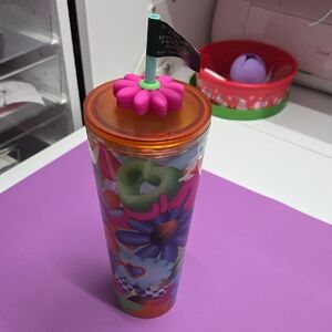 Colorful Floral Tumbler with Flower Lid